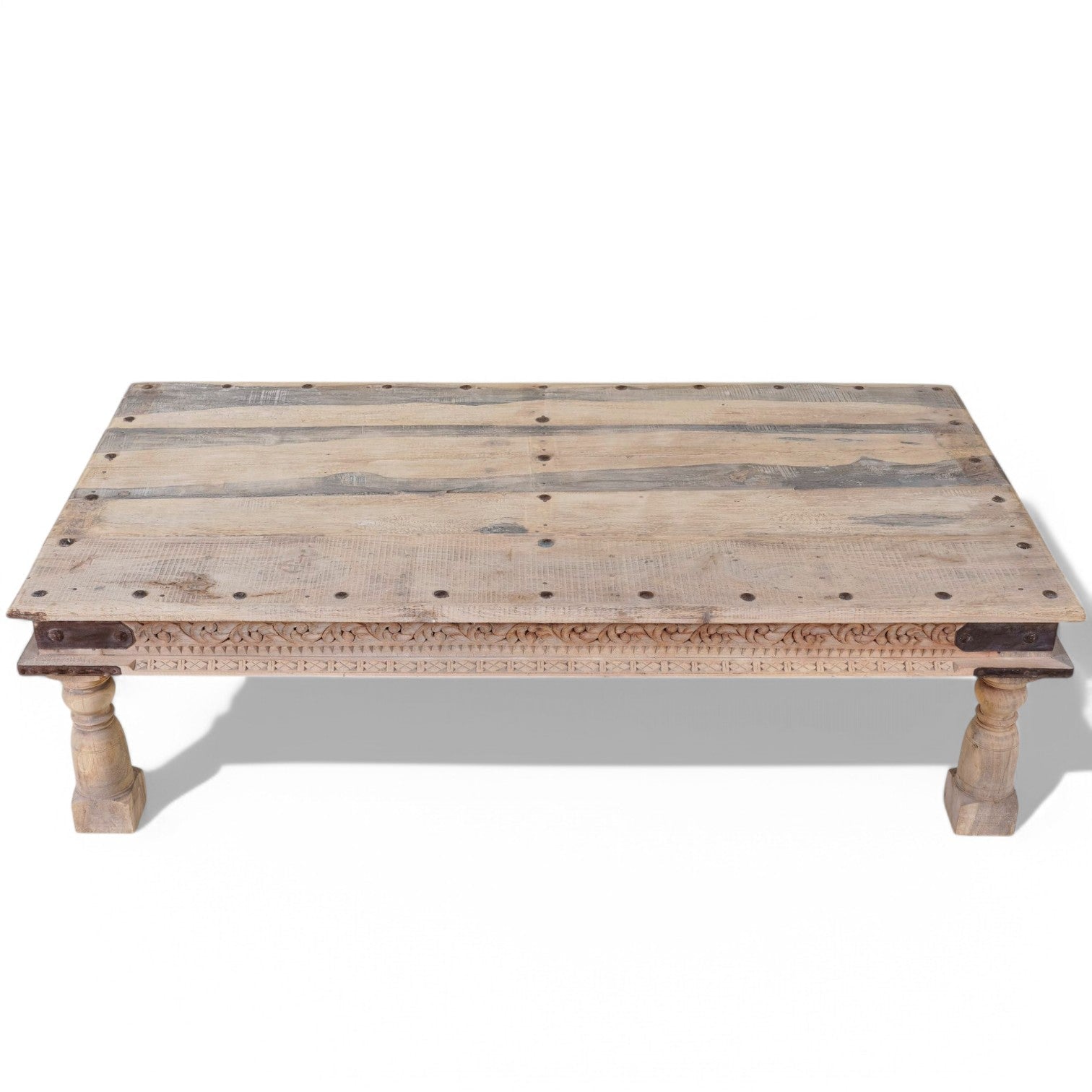 Rustic Solid Wood Coffee Table with Traditional Block Detailing - DOBRI ARTS AU