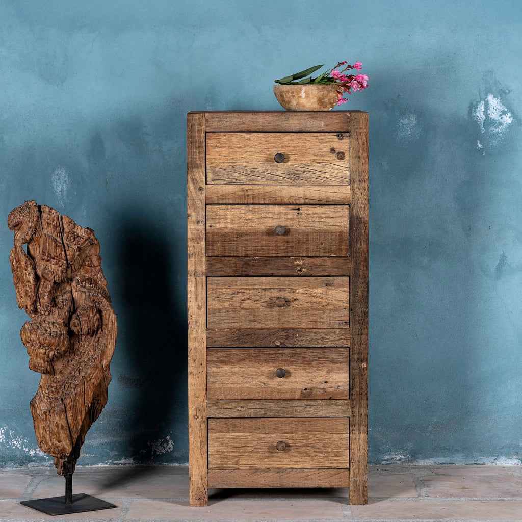 Saanvi Tall Rustic Wooden Chest of Drawers - DOBRI ARTS AU