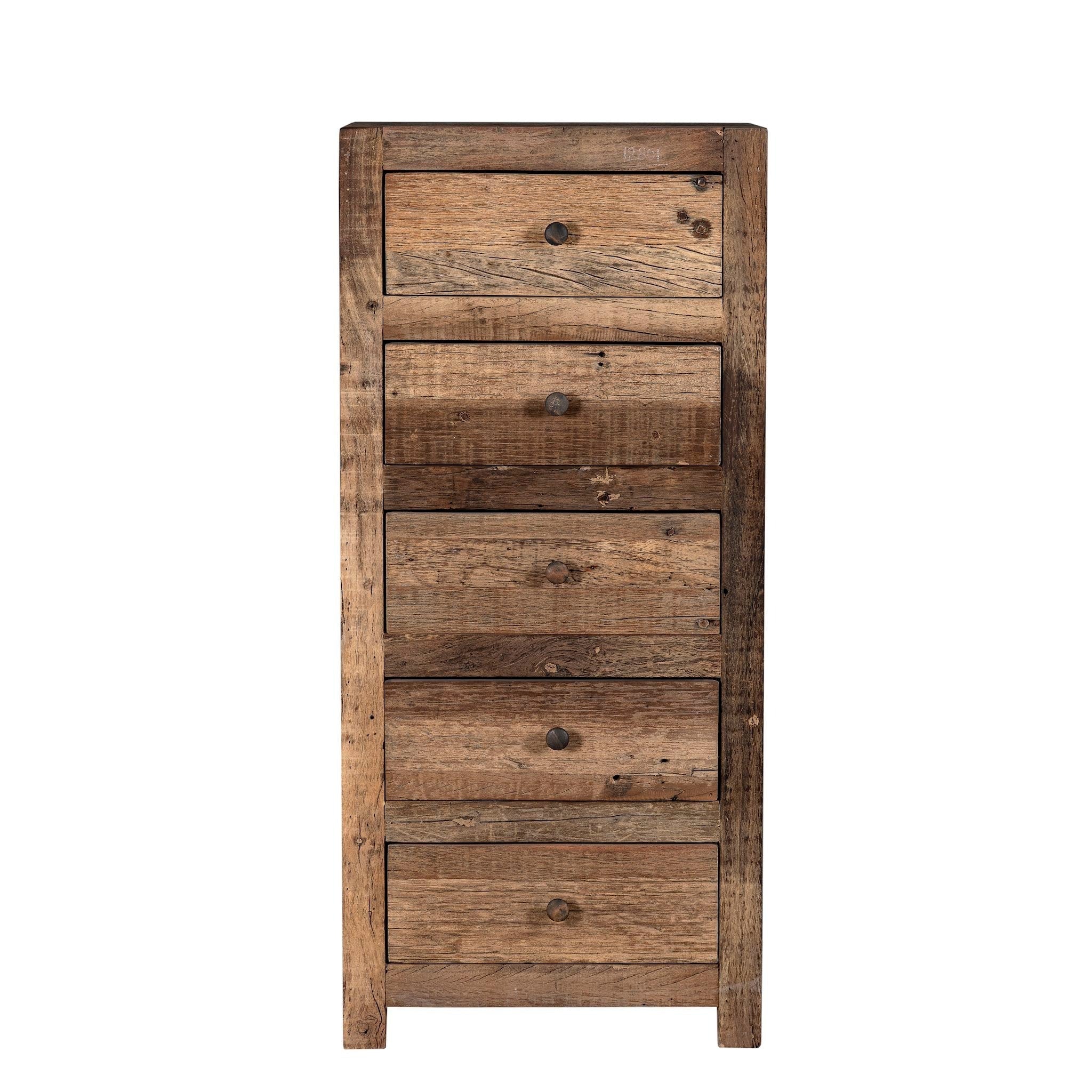 Saanvi Tall Rustic Wooden Chest of Drawers - DOBRI ARTS AU