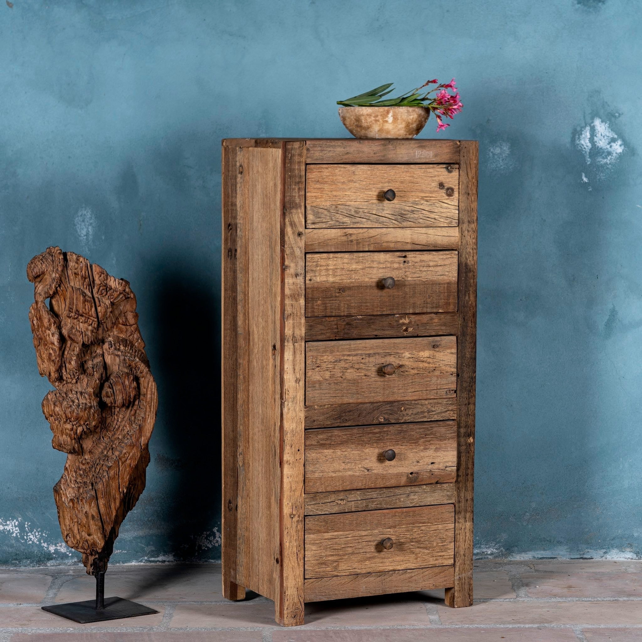 Saanvi Tall Rustic Wooden Chest of Drawers - DOBRI ARTS AU