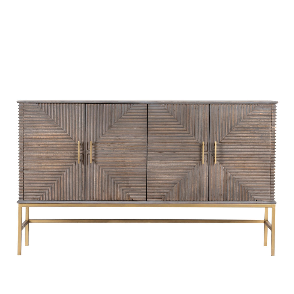 Sahishnu Geometric Ribbed Wood Dresser with Brass Base - DOBRI ARTS AU