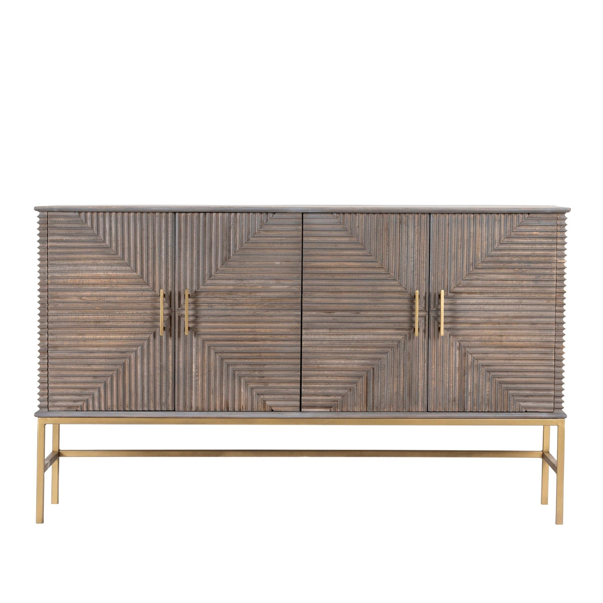 Sahishnu Geometric Ribbed Wood Dresser with Brass Base - DOBRI ARTS AU