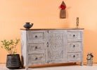 Sandblasted Ibiza Style Sideboard with Glass Doors - DOBRI ARTS AU
