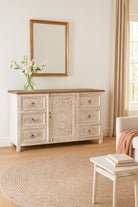 Sandblasted Ibiza Style Sideboard with Glass Doors - DOBRI ARTS AU