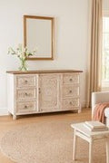 Sandblasted Ibiza Style Sideboard with Glass Doors - DOBRI ARTS AU