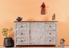 Sandblasted Ibiza Style Sideboard with Glass Doors - DOBRI ARTS AU