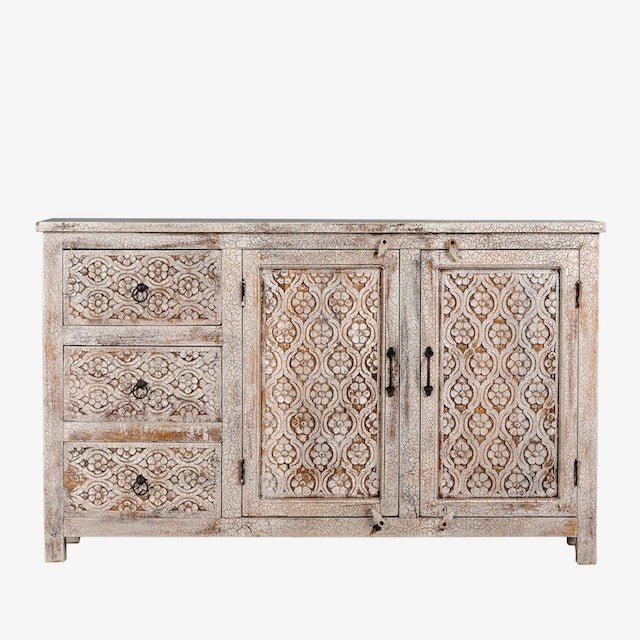 Sarahan Distressed Carved Mango Wood Sideboard - DOBRI ARTS AU