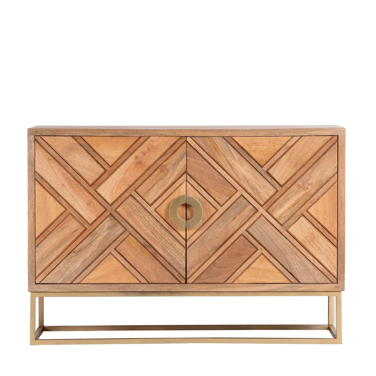 Sasta Geometric Mango Wood Cabinet on Iron Base - DOBRI ARTS AU