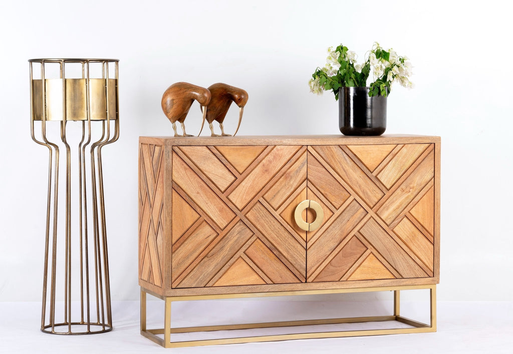 Sasta Geometric Mango Wood Cabinet on Iron Base - DOBRI ARTS AU