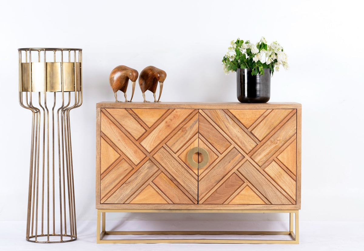 Sasta Geometric Mango Wood Cabinet on Iron Base - DOBRI ARTS AU