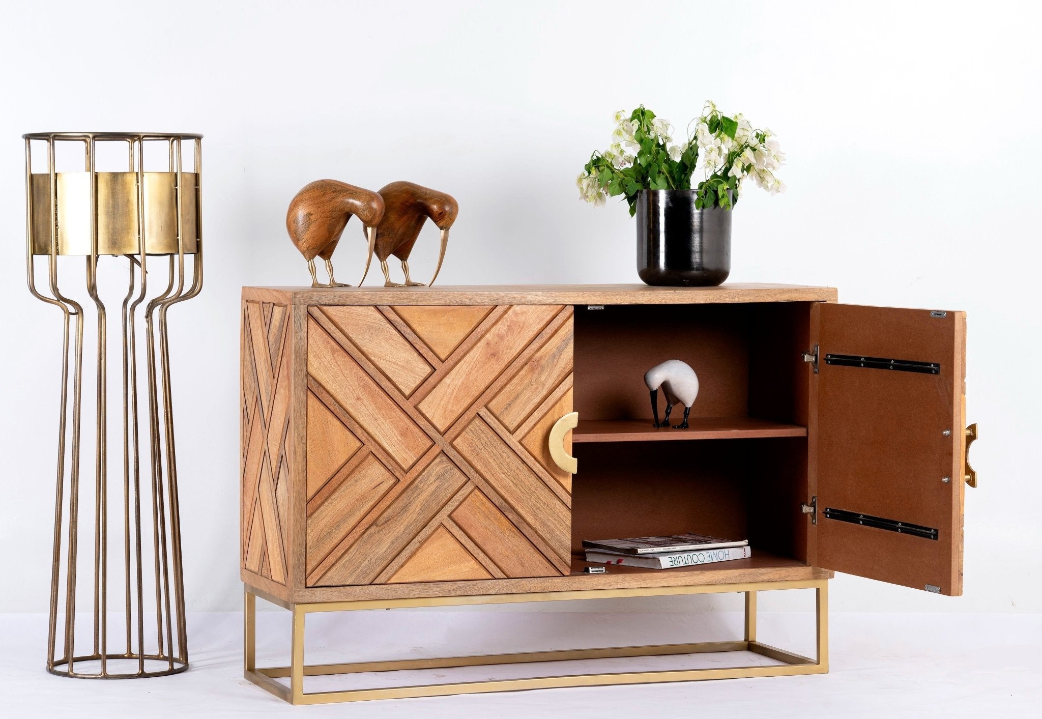 Sasta Geometric Mango Wood Cabinet on Iron Base - DOBRI ARTS AU