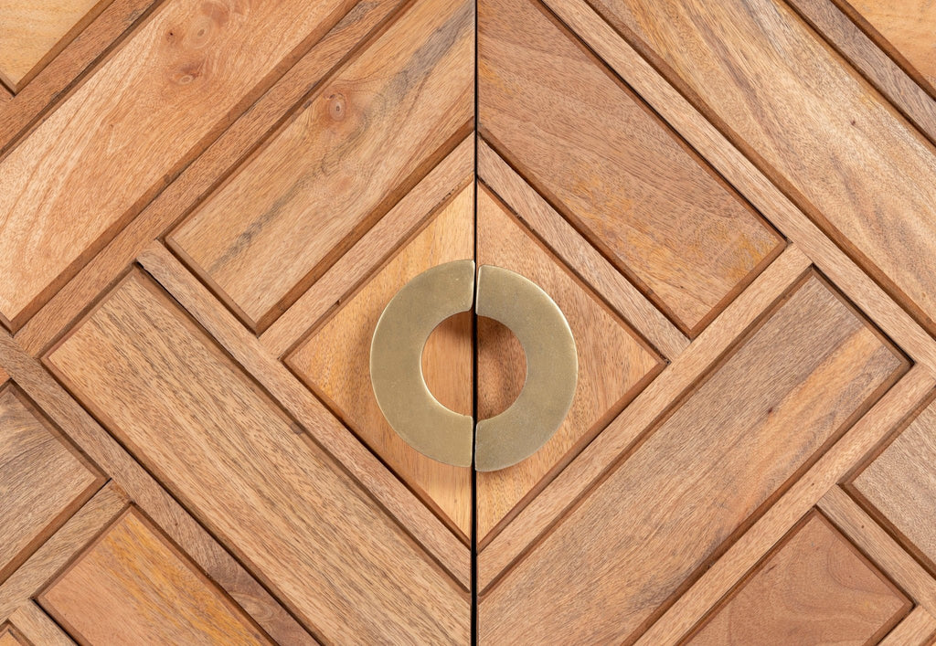 Sasta Geometric Mango Wood Cabinet on Iron Base - DOBRI ARTS AU
