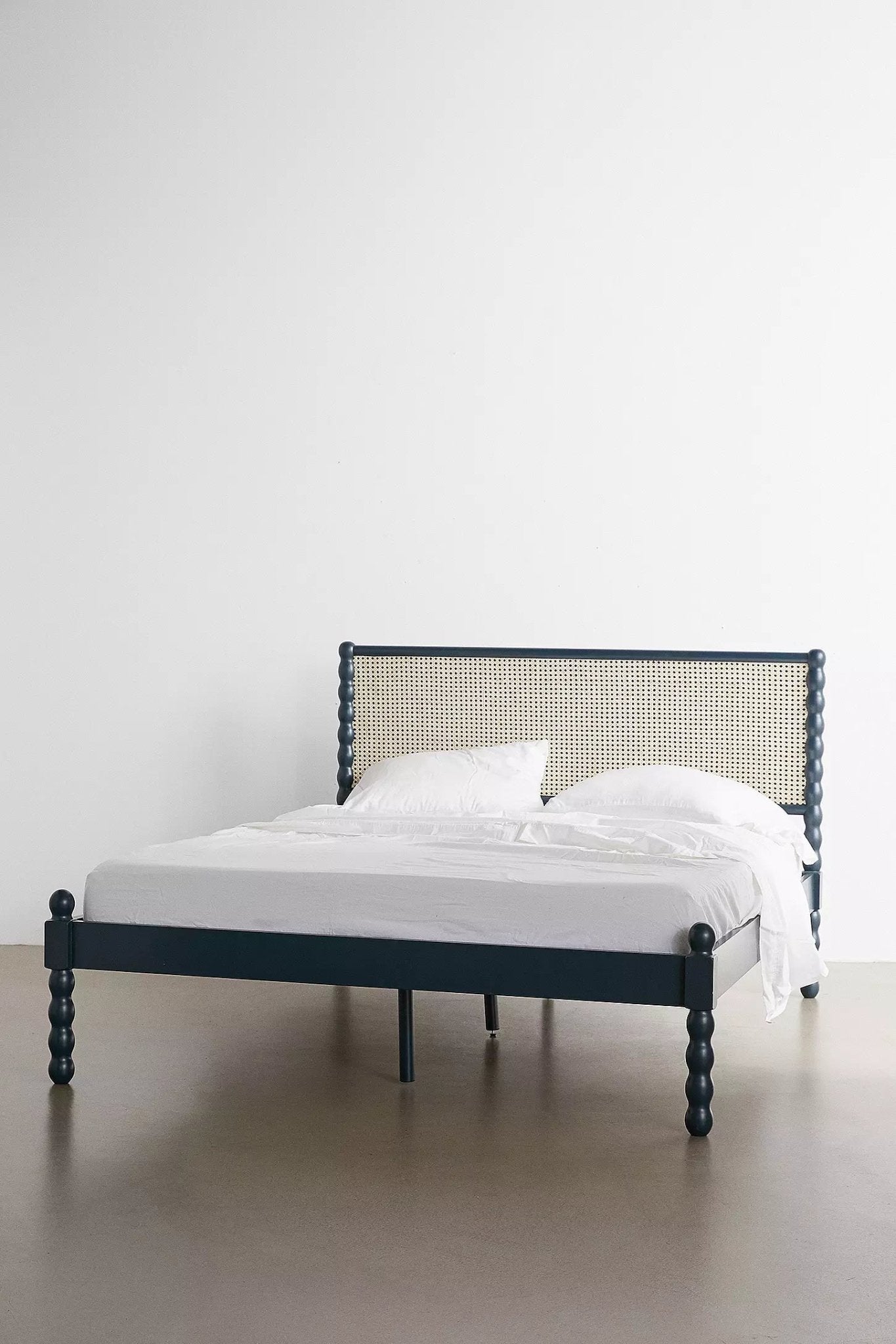 Savannah Cane Rattan Bed – Solid Wood Turned Spindle Post Bed Frame with Woven Headboard - DOBRI ARTS AU