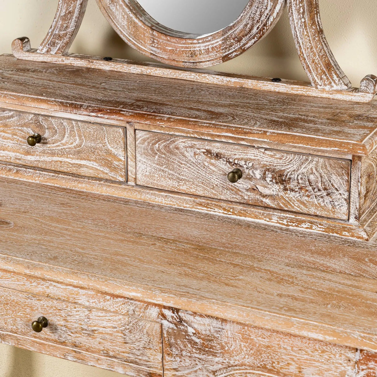 Seraphine Distressed Vanity Set with Mirror & Stool - DOBRI ARTS AU