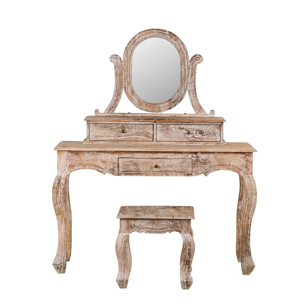Seraphine Distressed Vanity Set with Mirror & Stool - DOBRI ARTS AU