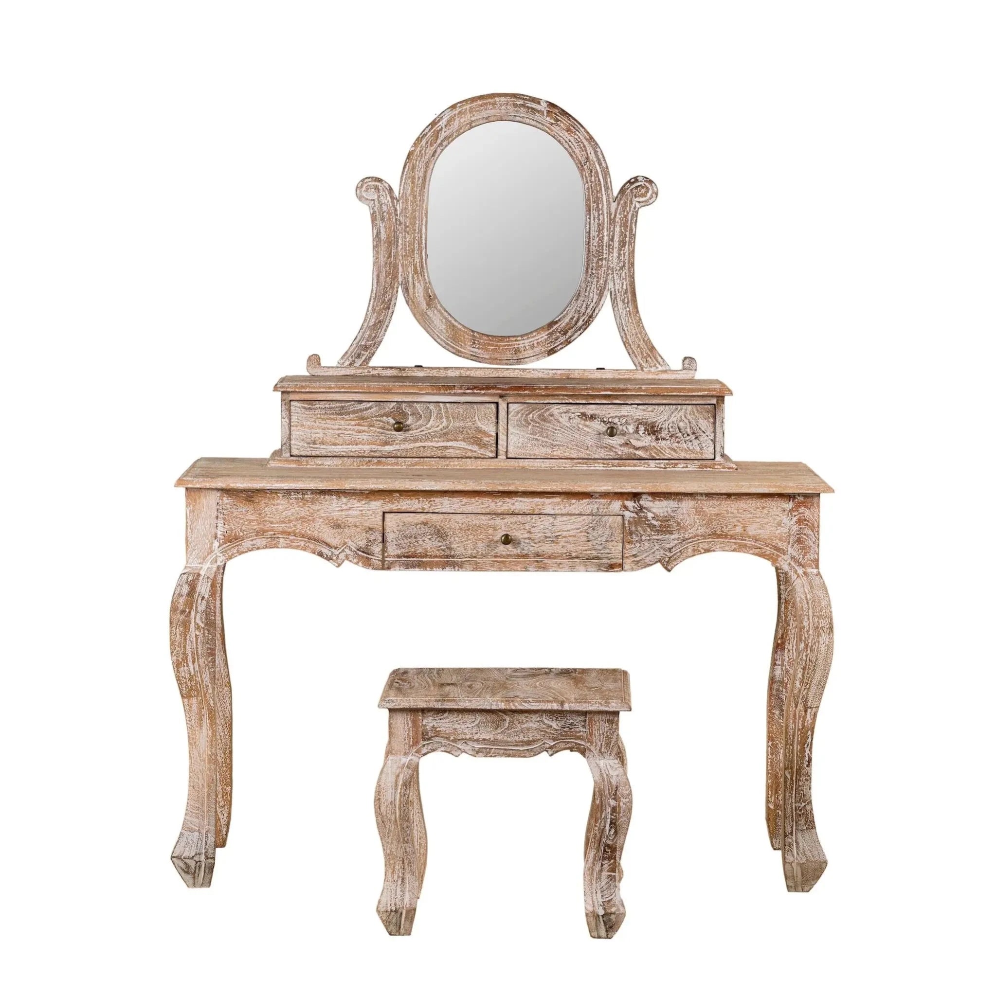 Seraphine Distressed Vanity Set with Mirror & Stool - DOBRI ARTS AU
