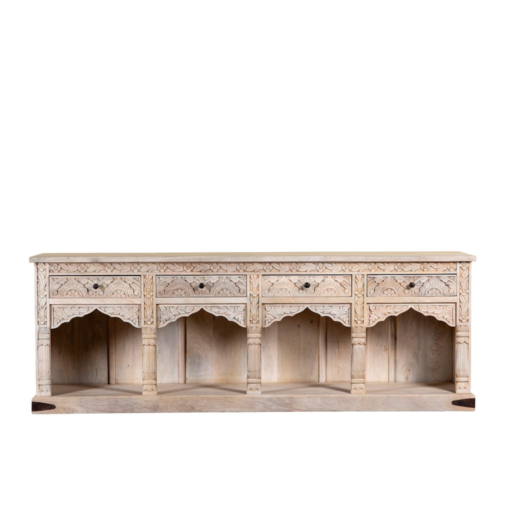 Shalena Hand-Carved Mango Wood Console Table with Arched Open Shelves - DOBRI ARTS AU