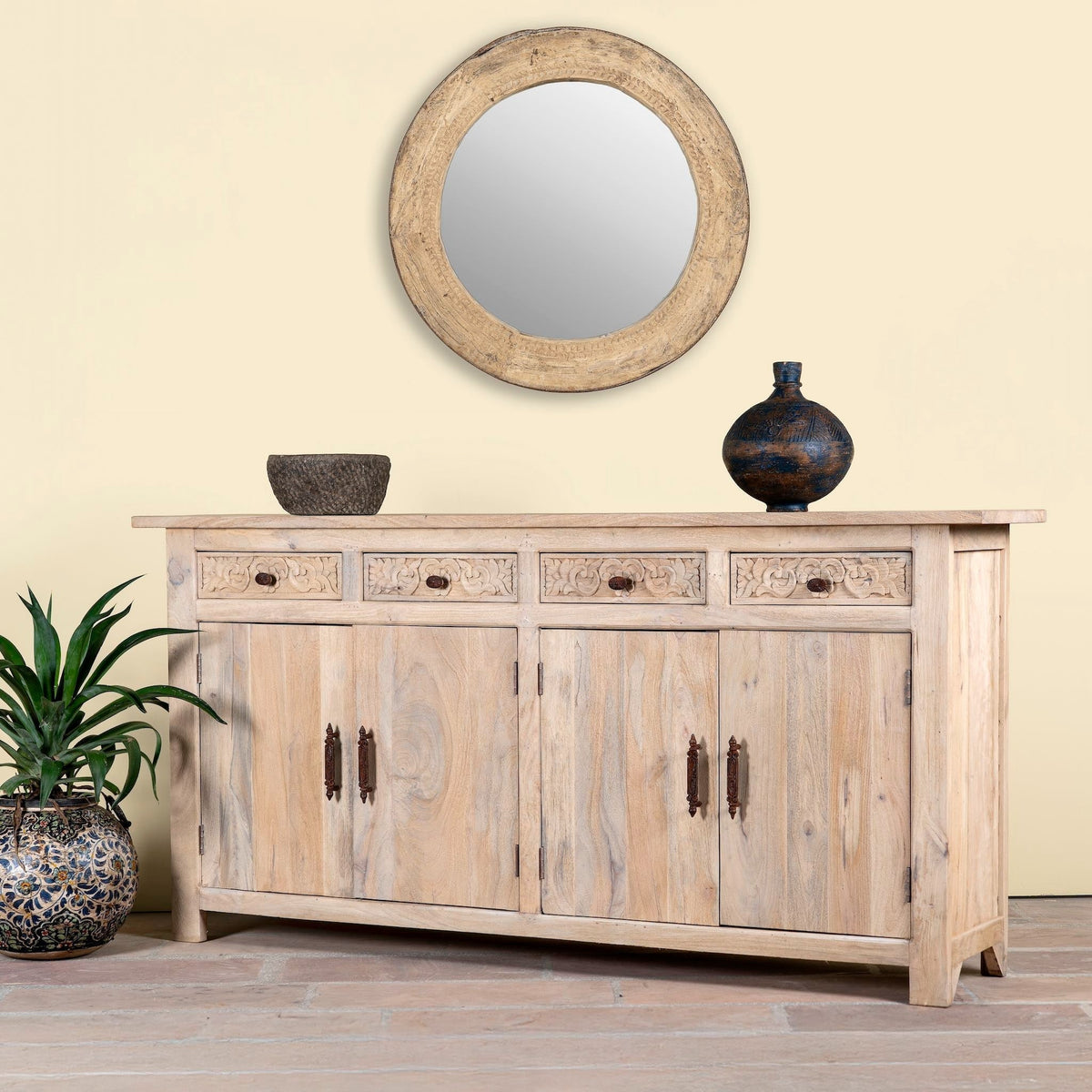 Shanti Handcrafted Sandblasted Mango Wood Sideboard - DOBRI ARTS AU