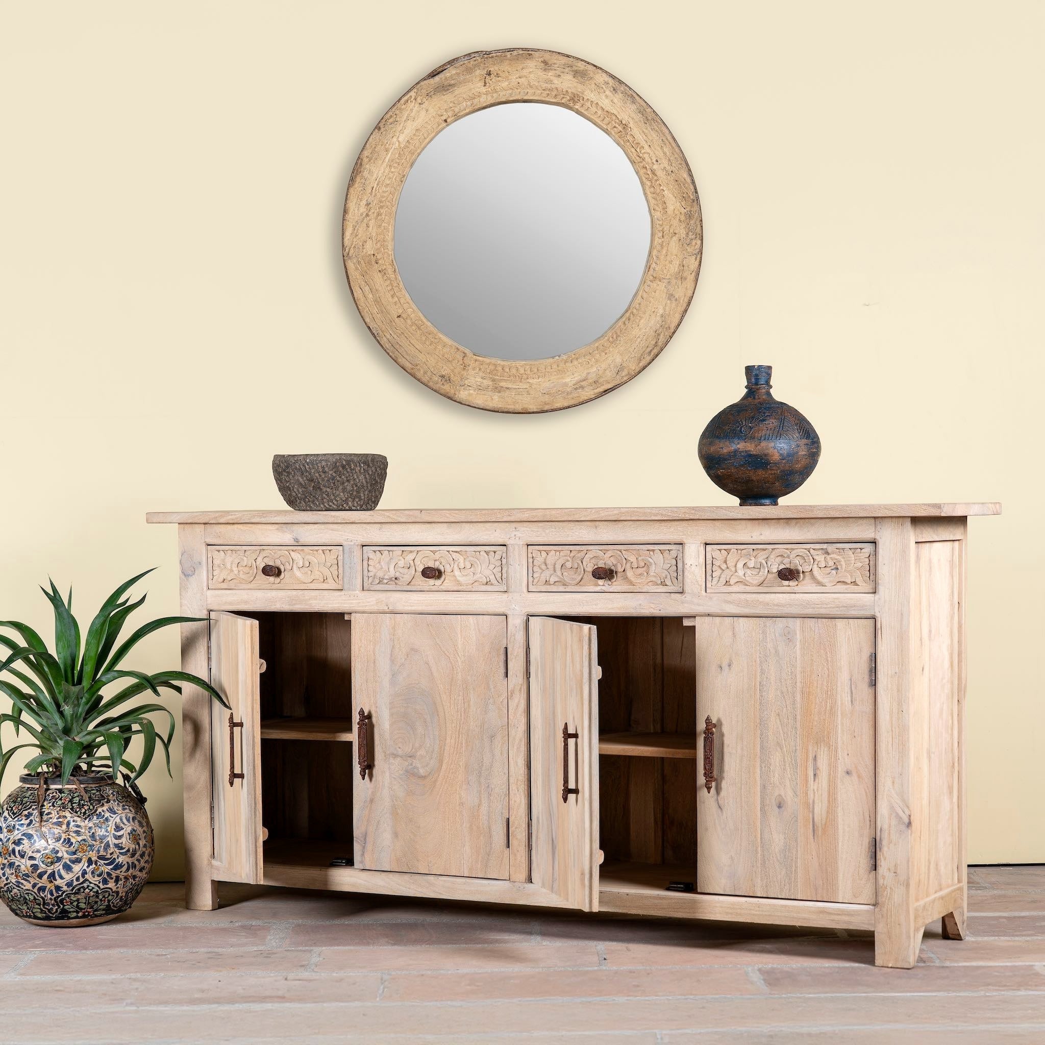 Shanti Handcrafted Sandblasted Mango Wood Sideboard - DOBRI ARTS AU