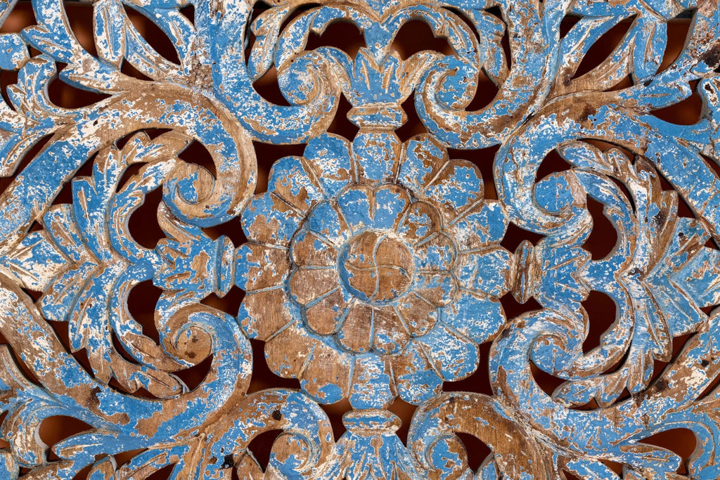 Shaya Distressed Blue Mango Wood Carved Wall Panel - DOBRI ARTS AU