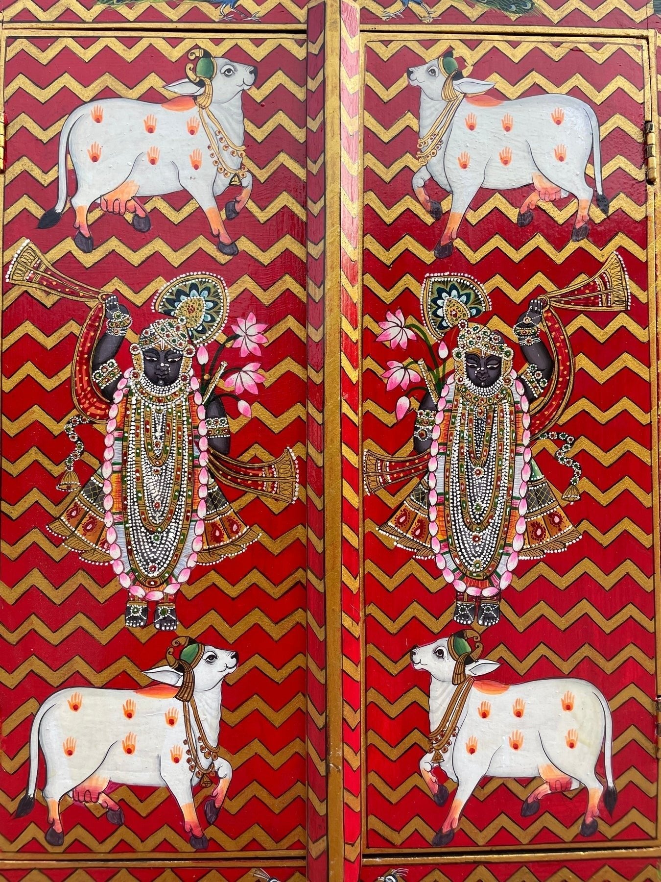 Shreenathji Hand-Painted Devotional Wooden Shrine Panel - DOBRI ARTS AU