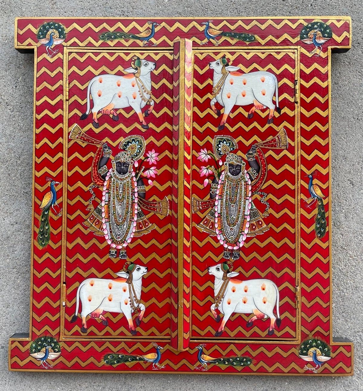 Shreenathji Hand-Painted Devotional Wooden Shrine Panel - DOBRI ARTS AU