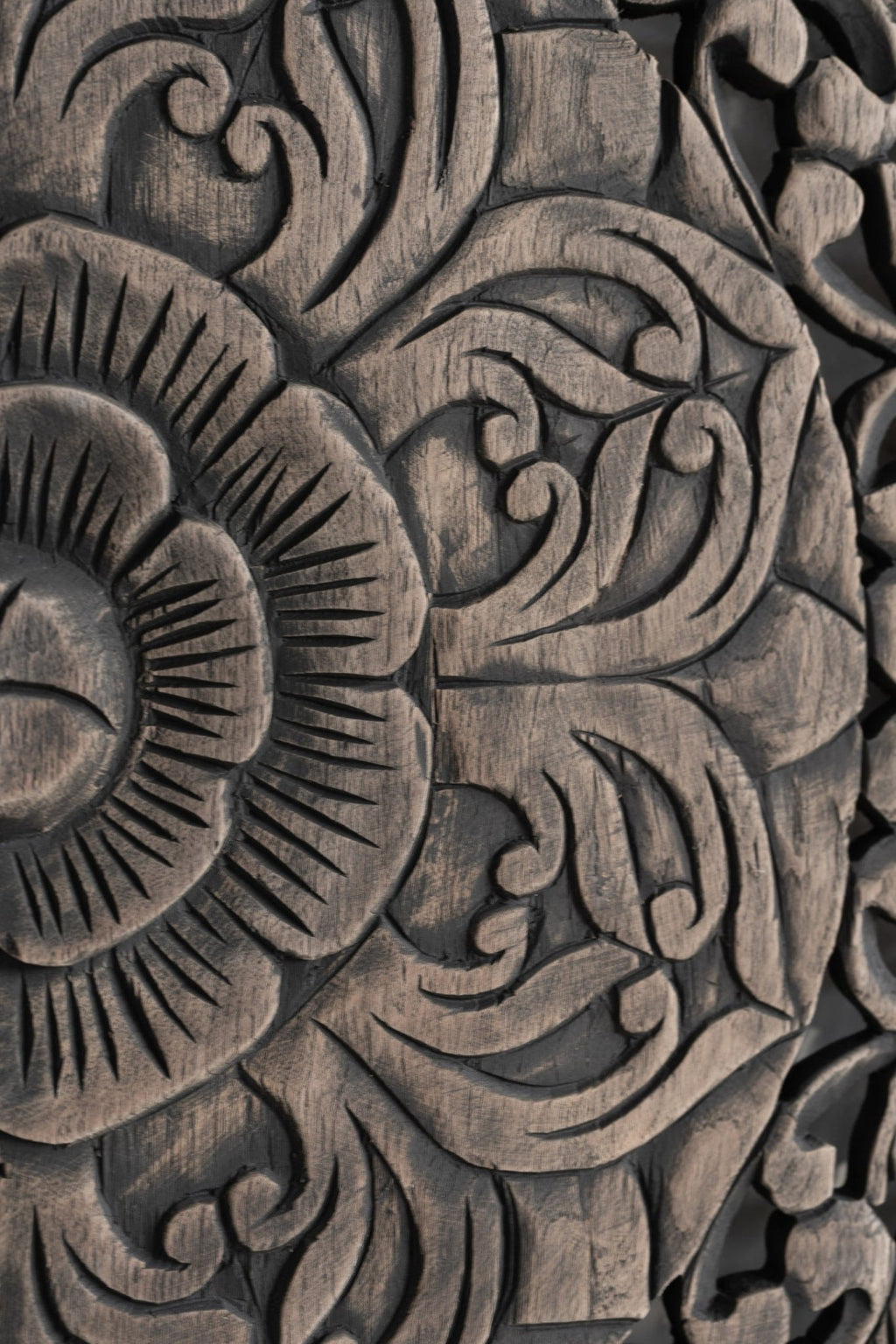 Smoke Grey Hand Carved Mango Wood Headboard – Ornate Mandala Wall Panel with Distressed Finish - DOBRI ARTS AU