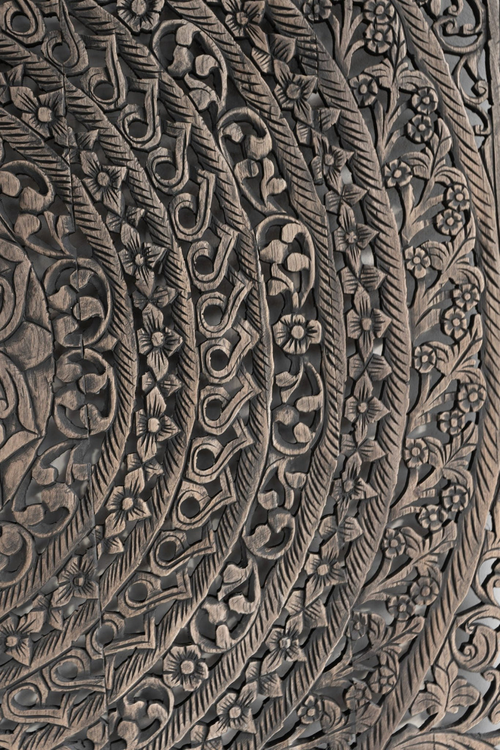 Smoke Grey Hand Carved Mango Wood Headboard – Ornate Mandala Wall Panel with Distressed Finish - DOBRI ARTS AU