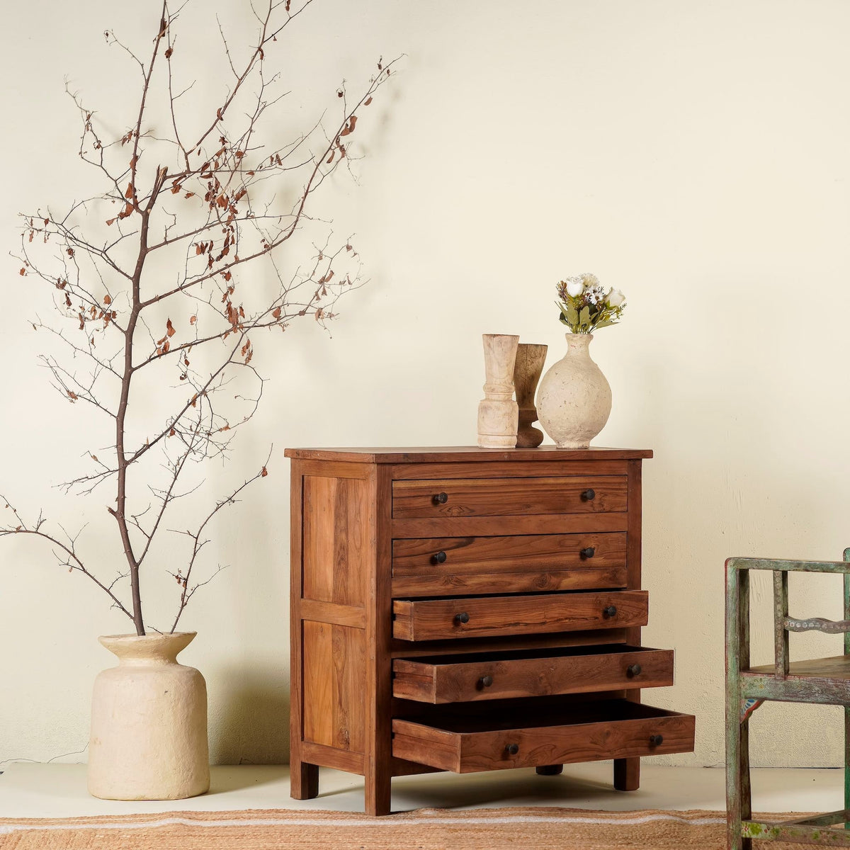 Solid Wood Five-Drawer Storage Chest in Natural Finish - DOBRI ARTS AU