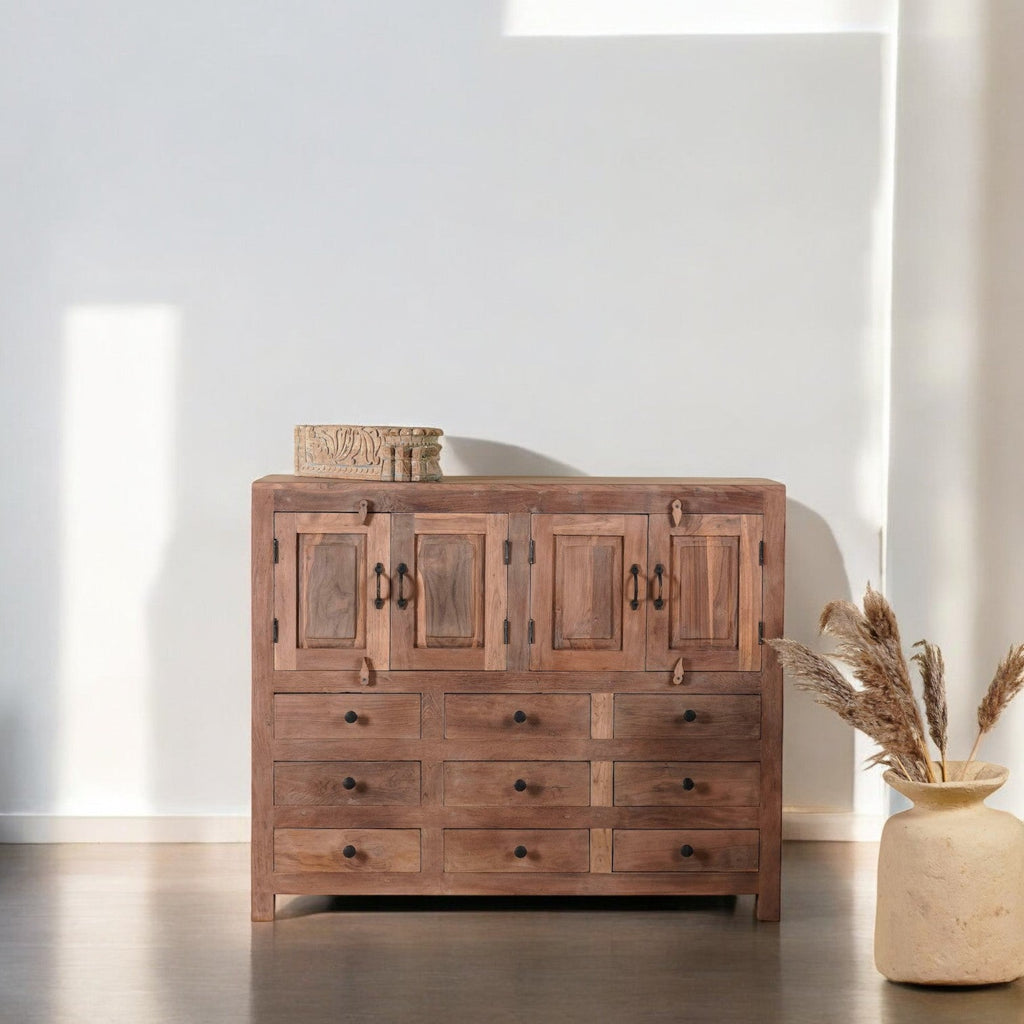 Solid Wood Storage Cabinet with Multi-Drawer and Double-Door Design - DOBRI ARTS AU