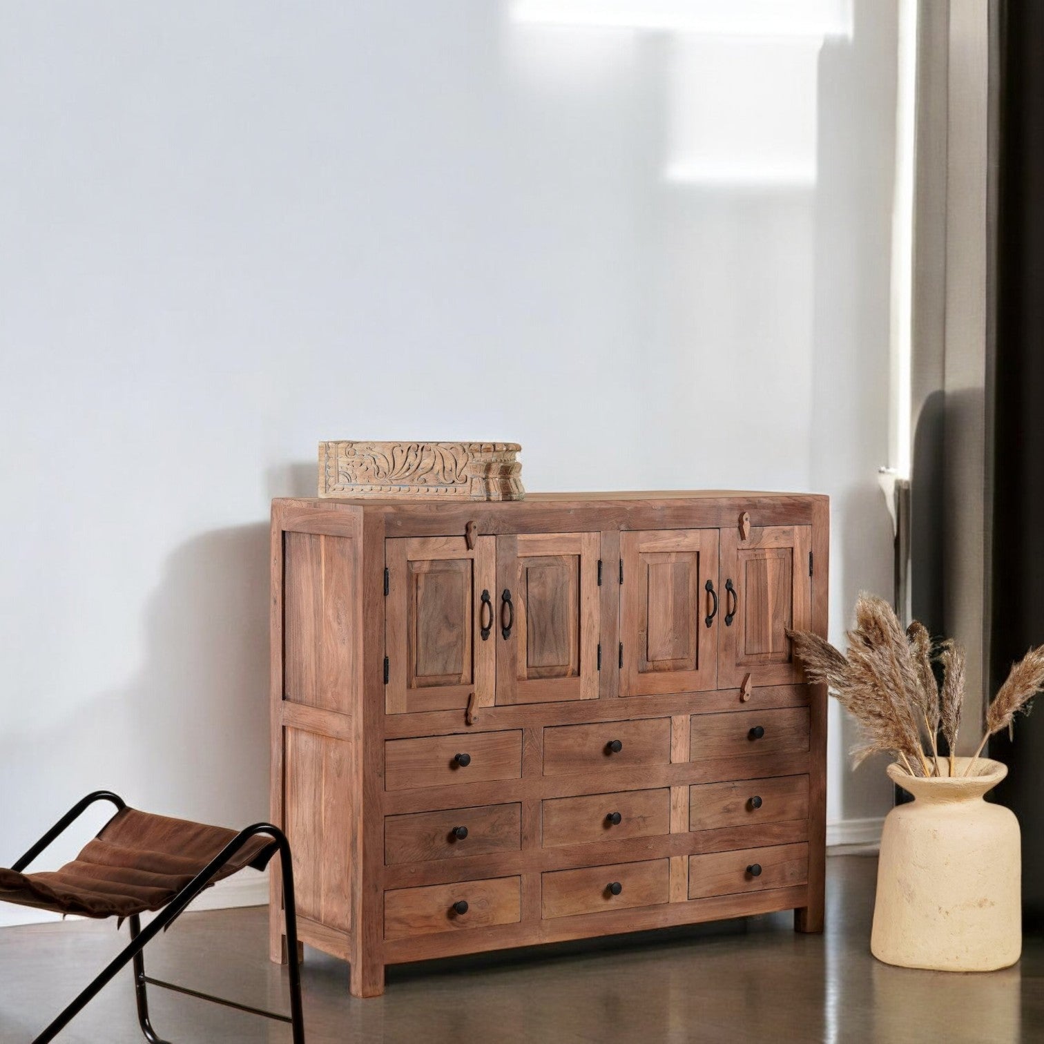 Solid Wood Storage Cabinet with Multi-Drawer and Double-Door Design - DOBRI ARTS AU