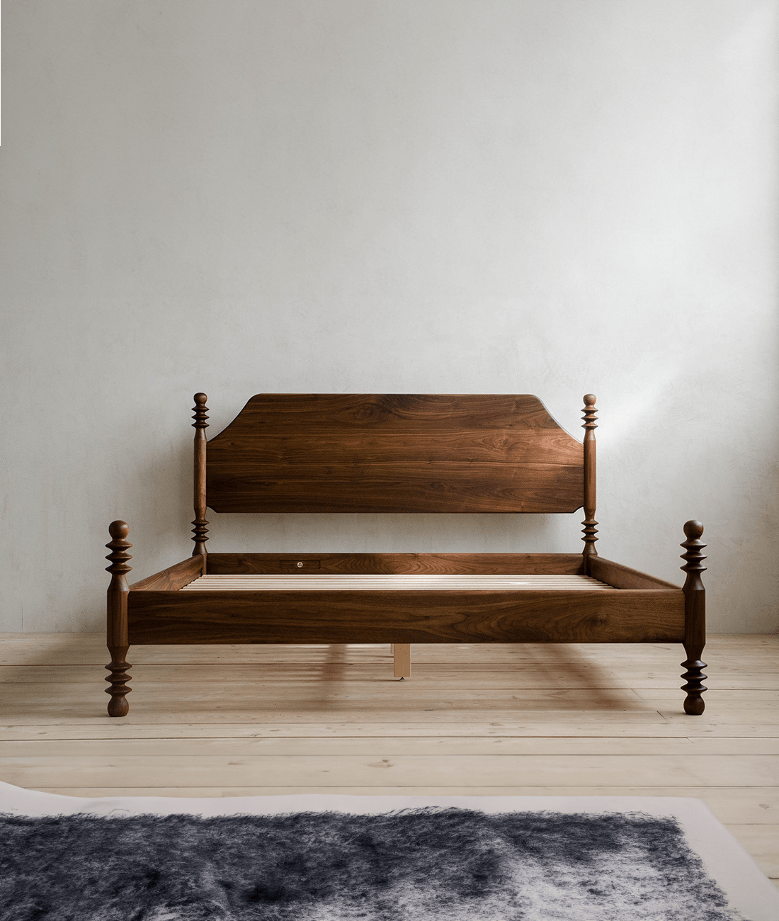 Soneva Spindle Bed – Handcrafted Sheesham Solid Wood Wooden Bed Frame in Light Walnut - DOBRI ARTS AU