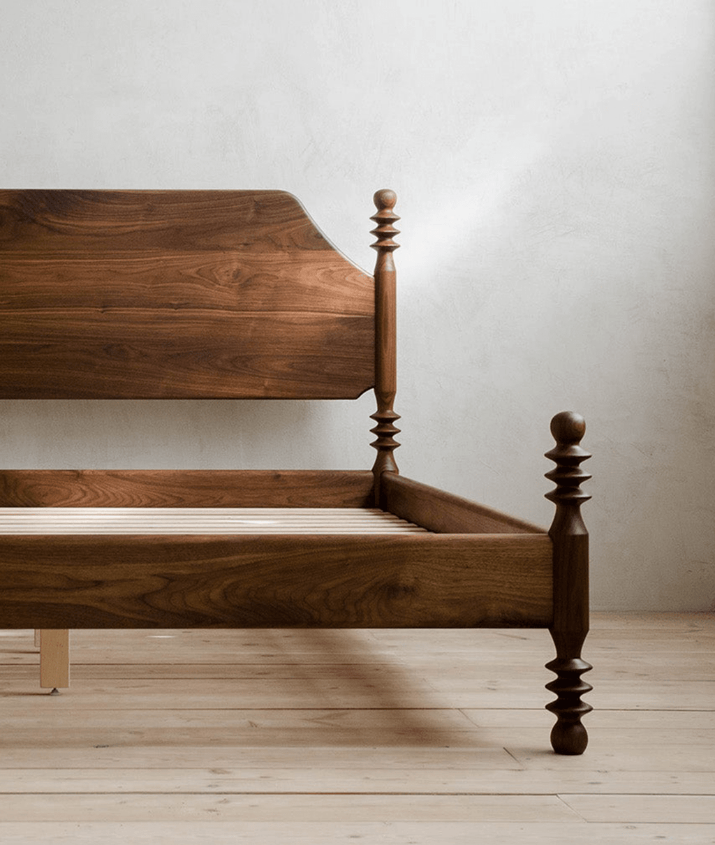Soneva Spindle Bed – Handcrafted Sheesham Solid Wood Wooden Bed Frame in Light Walnut - DOBRI ARTS AU