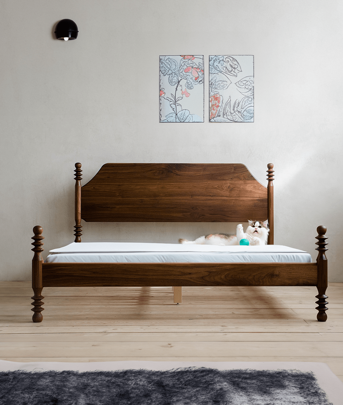 Soneva Spindle Bed – Handcrafted Sheesham Solid Wood Wooden Bed Frame in Light Walnut - DOBRI ARTS AU