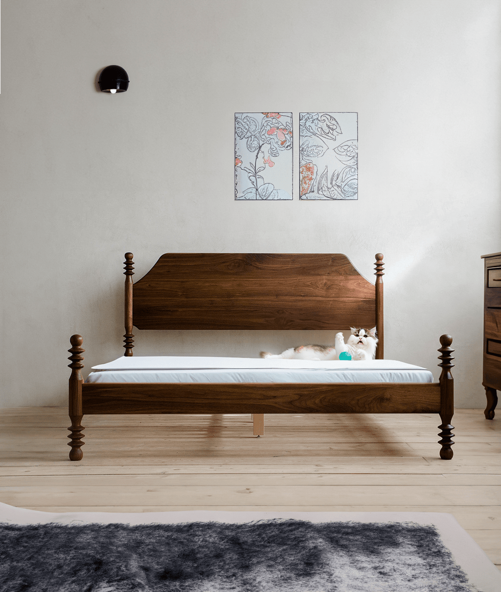 Soneva Spindle Bed – Handcrafted Sheesham Solid Wood Wooden Bed Frame in Light Walnut - DOBRI ARTS AU