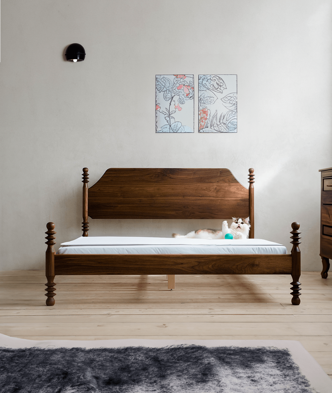 Soneva Spindle Bed – Handcrafted Sheesham Solid Wood Wooden Bed Frame in Light Walnut - DOBRI ARTS AU