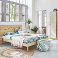 Sorella Natural Mango Wood Bed – Geometric Inlay Headboard Platform Bed Frame with Mid Century Tapered Legs - DOBRI ARTS AU