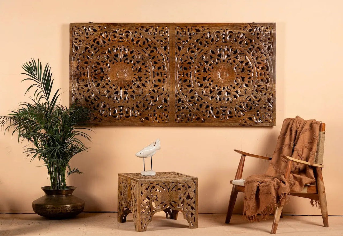 Surya Mandala Double Medallion Carved Wall Panel - DOBRI ARTS AU