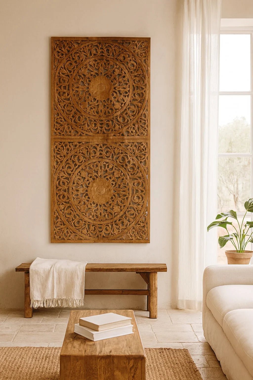 Surya Mandala Double Medallion Carved Wall Panel - DOBRI ARTS AU