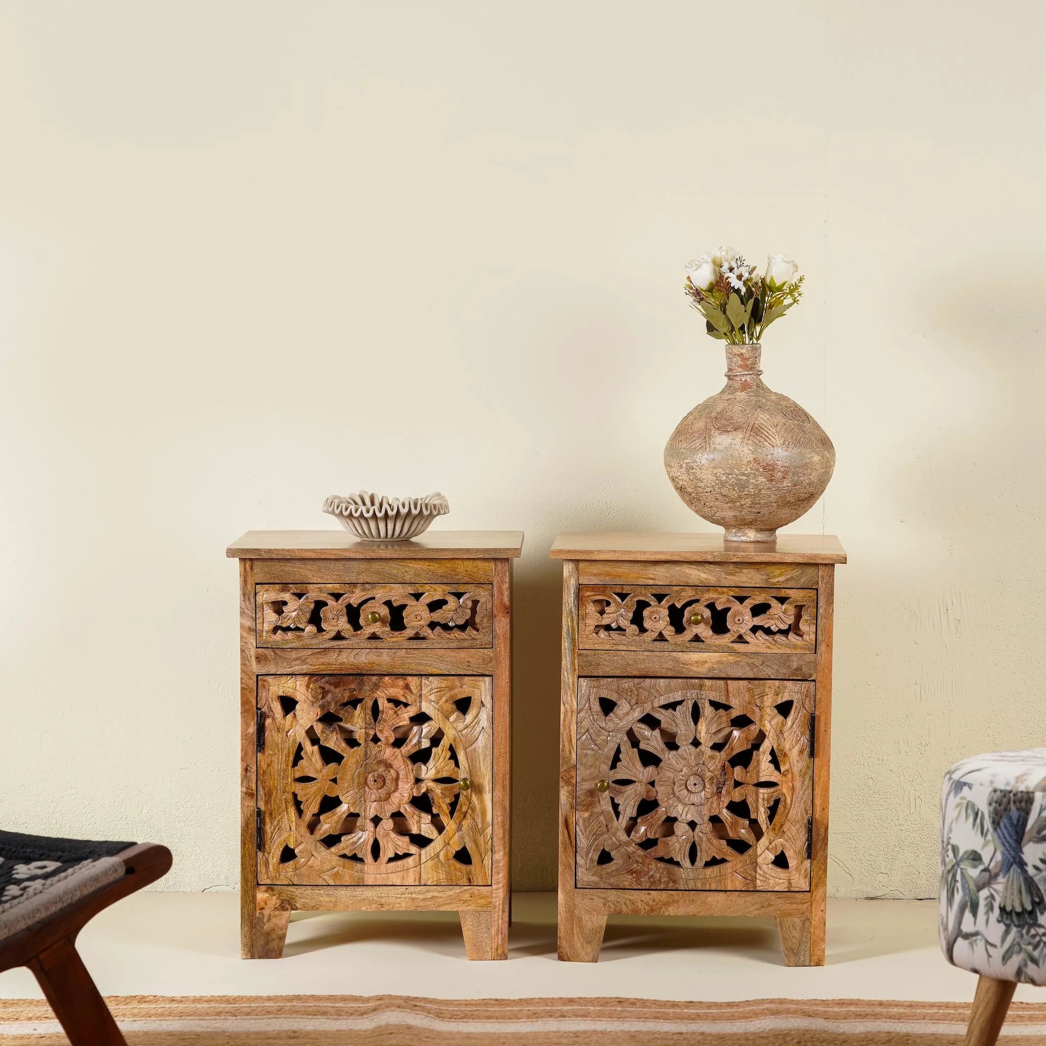 Suryana Carved Bedside Cabinet Set - DOBRI ARTS AU