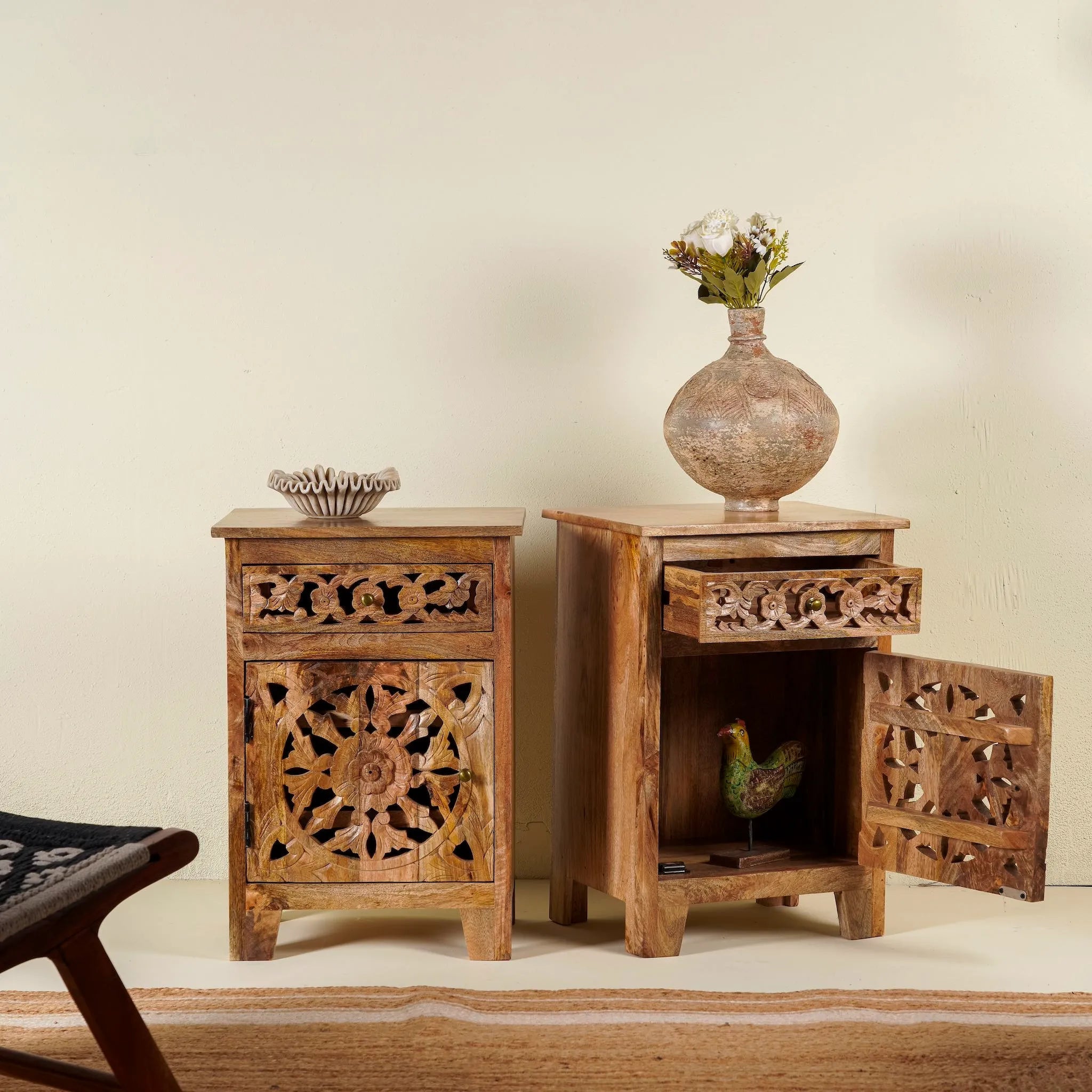 Suryana Carved Bedside Cabinet Set - DOBRI ARTS AU