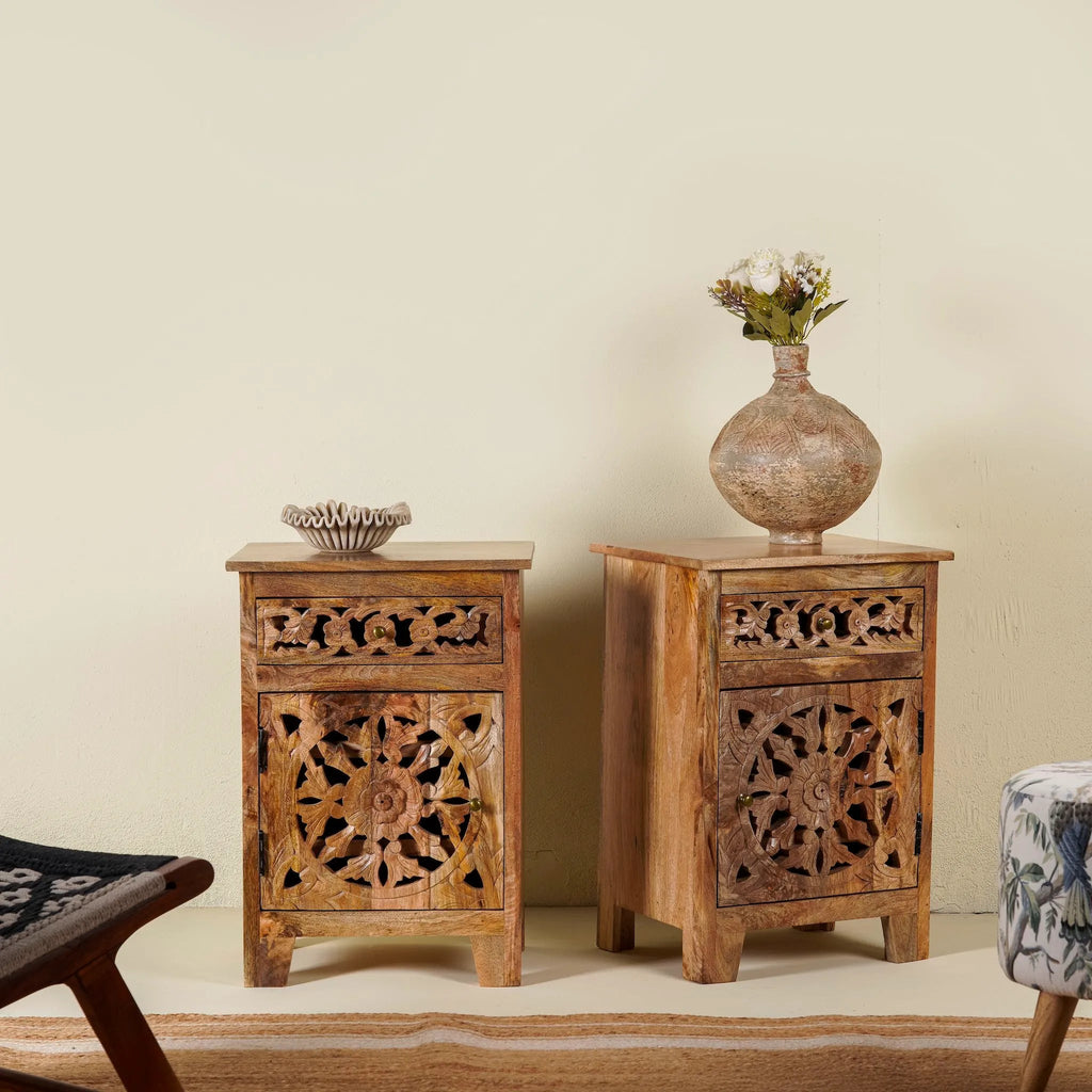Suryana Carved Bedside Cabinet Set - DOBRI ARTS AU