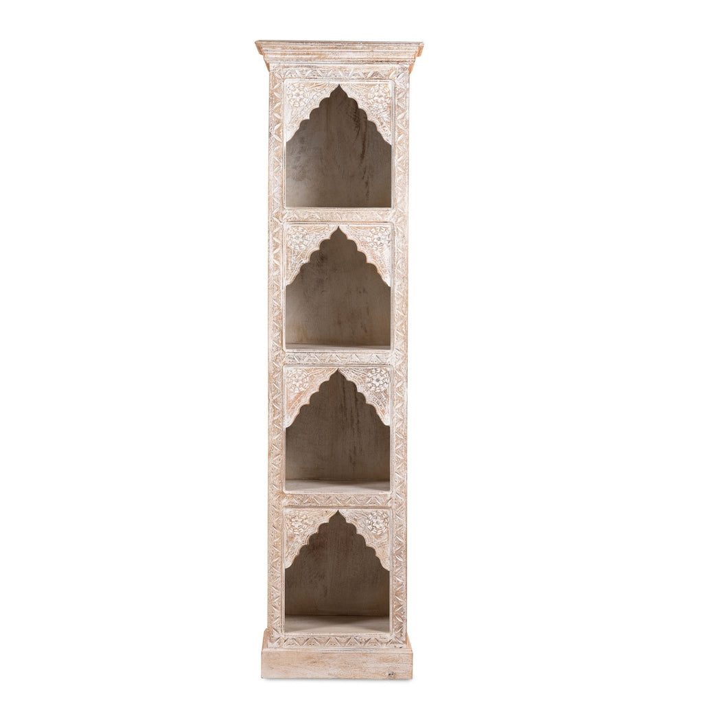 Tall Hand-Carved Whitewashed Arch Display Shelf with Four Niches - DOBRI ARTS AU