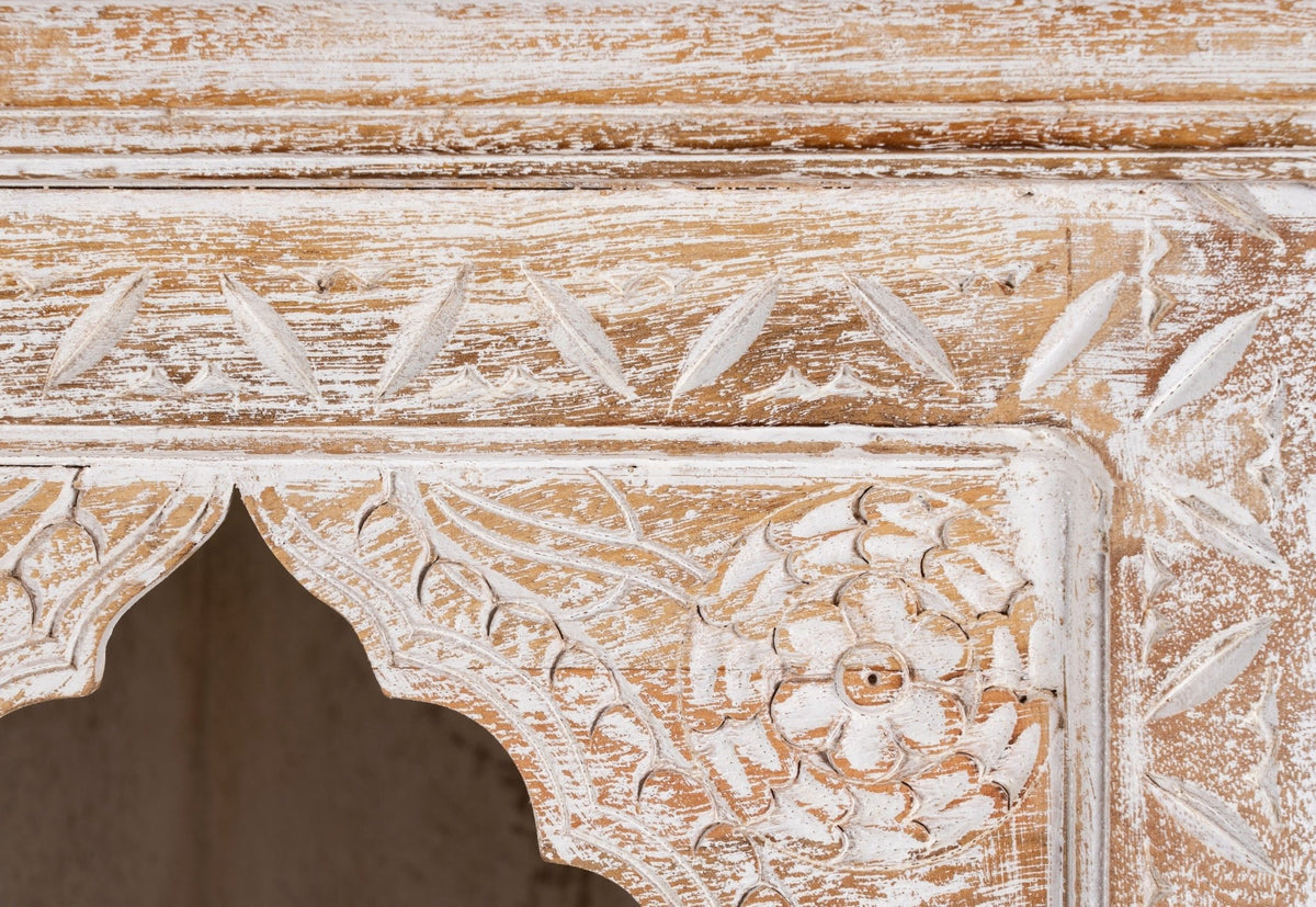 Tall Hand-Carved Whitewashed Arch Display Shelf with Four Niches - DOBRI ARTS AU