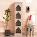 Tall Hand-Carved Whitewashed Arch Display Shelf with Four Niches - DOBRI ARTS AU