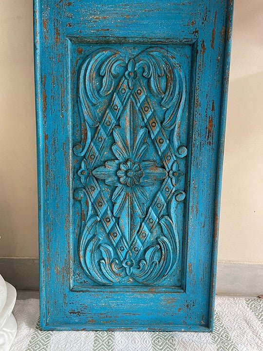 Tall Hand-Carved Whitewashed Wooden Floor Mirror with Sunburst Panel - DOBRI ARTS AU
