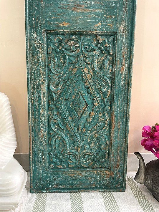 Tall Hand-Carved Whitewashed Wooden Floor Mirror with Sunburst Panel - DOBRI ARTS AU