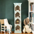 Tall Turquoise Distressed Hand-Carved Display Shelf with Arched Niches - DOBRI ARTS AU