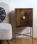 Tavira Mango Wood Bedside Table – 2 Drawer Nightstand with Iron Frame, Open Shelf & Stone Finish - DOBRI ARTS AU