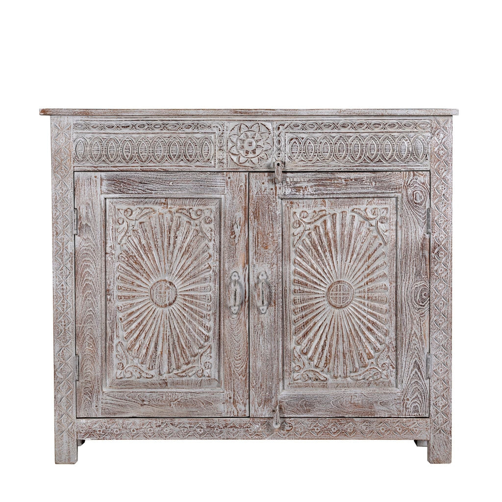 Thanjavur Vintage Grey Hand-Carved Sideboard - DOBRI ARTS AU